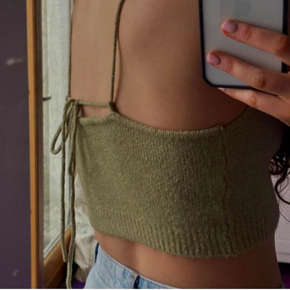 Zara strappy crop top olive green fuzzy size S
